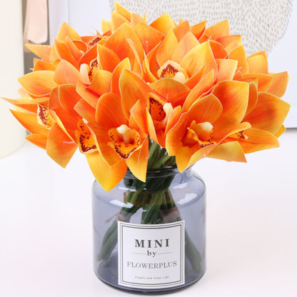 Luxury 3D Printed Faux Orchid Bouquet - 6 Stem Realistic Decorative Flowers for Home and Hotel Decoration, Perfect Potted Arrangement