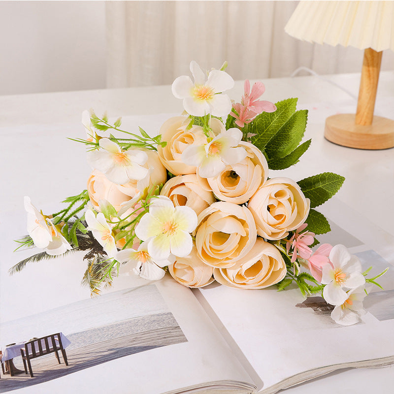 Elegant Faux Flowers for Living Room Decor - Butterfly Peony & Camellia Buds, Korean-Style Bridal Bouquets with Realistic Roses