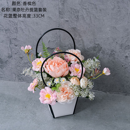 Elegant Artificial Peony Flower Basket Set – Stunning Wedding Handheld Bouquets & Wall Décor – Perfect for Celebrations and Home Décoration - Model CF01468