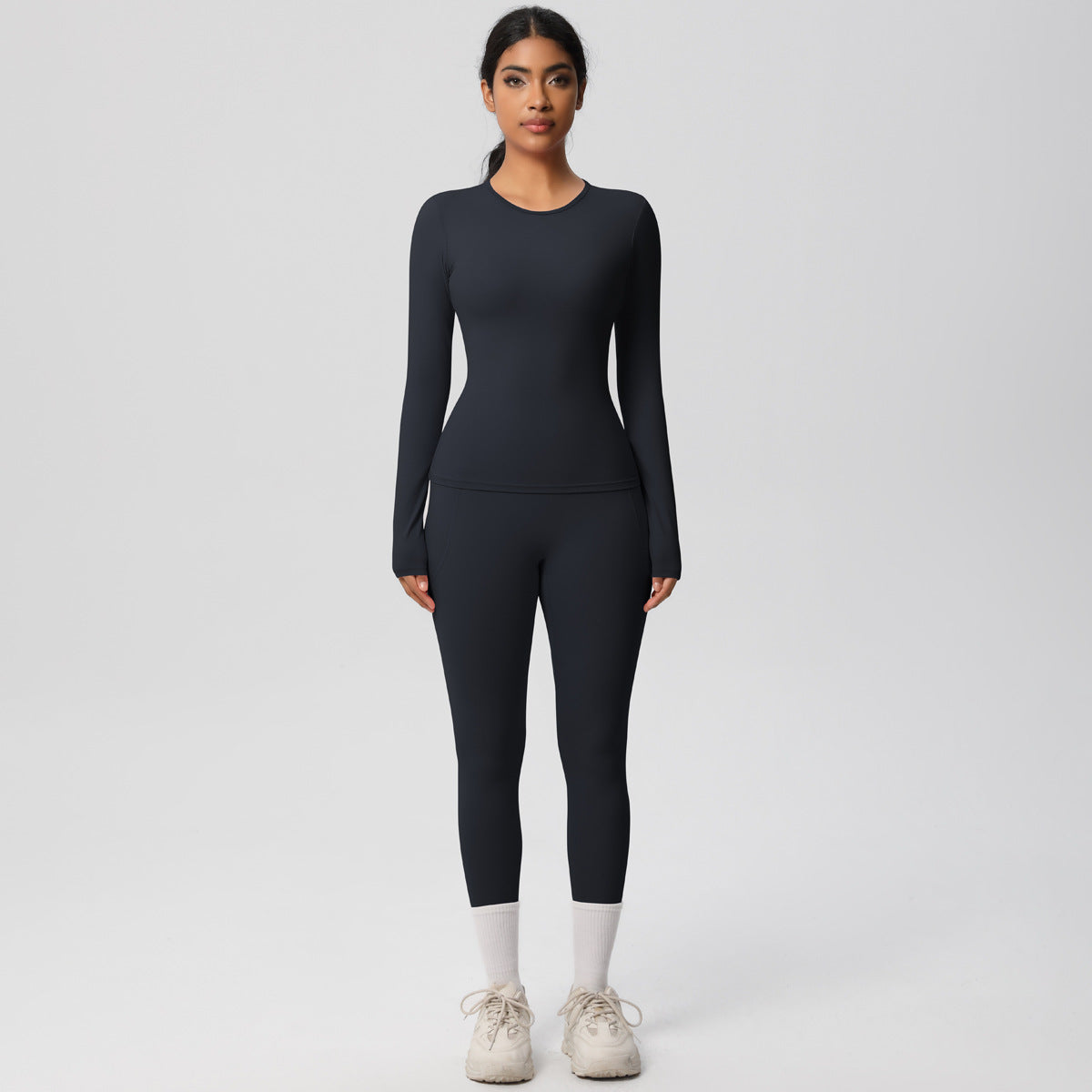 High Performance Fleece Lined Long Sleeve Yoga Set with Pockets for Outdoor High Intensity Workouts for Comfort and Flexibility