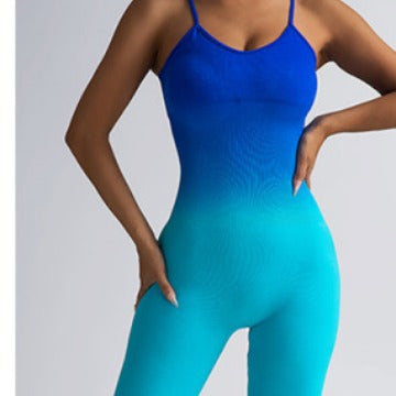 Seamless Gradient Cross Back Yoga Jumpsuit for Women Peach Butt Enhancing Fitness Outfit for Comfort and Style