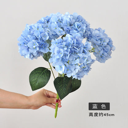 Elegant Artificial Hydrangea Bouquet with 5 Heads and Leaves - Perfect for High-End Wedding Decorations and Floral Arrangements