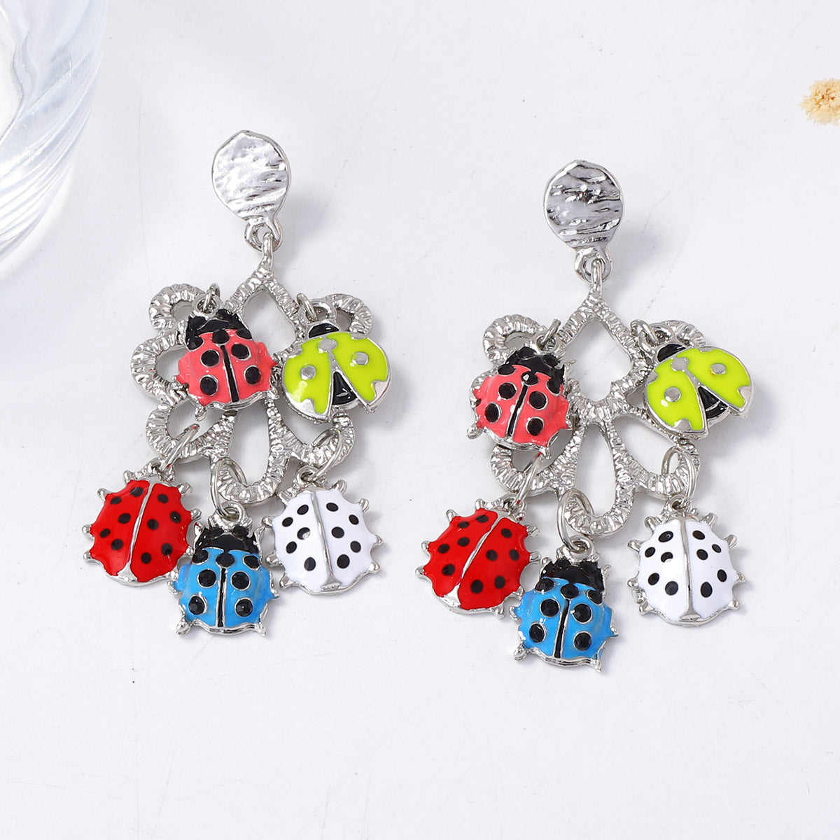 Unique Creative Alloy Drip Oil Ladybug Tassel Drop Earrings for Women - Versatile, Stylish, and Perfect for Casual Outfits