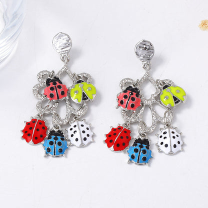 Unique Creative Alloy Drip Oil Ladybug Tassel Drop Earrings for Women - Versatile, Stylish, and Perfect for Casual Outfits