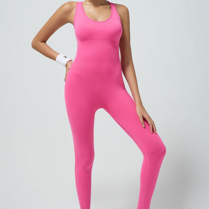 Seamless Long Pants Yoga Jumpsuit with Built in Chest Pads High Elasticity Peach Butt Design for Comfort and Style