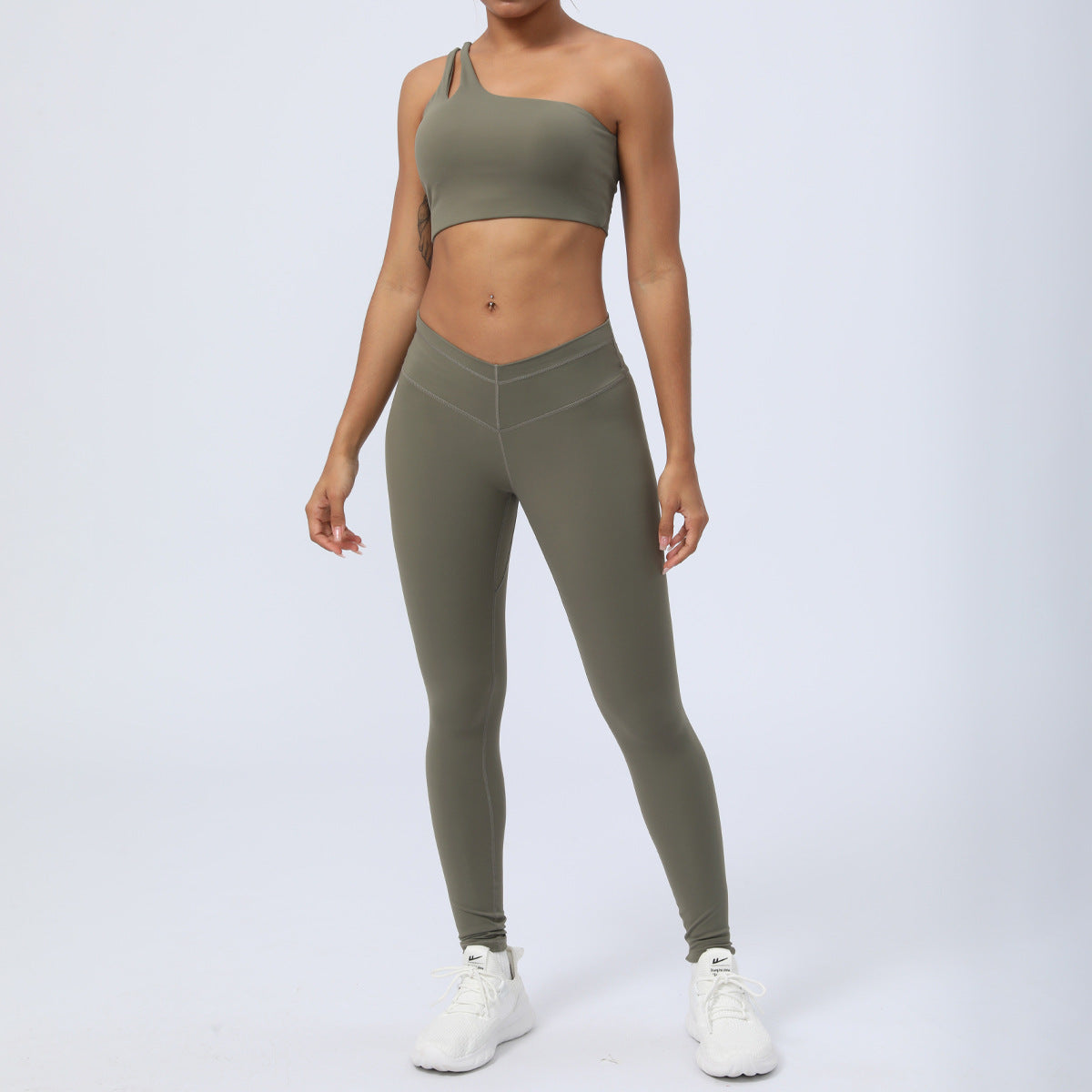 Women's Yoga Set with Asymmetric Shoulder Sports Bra and High Waisted Butt Lift Leggings for Indoor Training and Fitness for Comfort and Performance