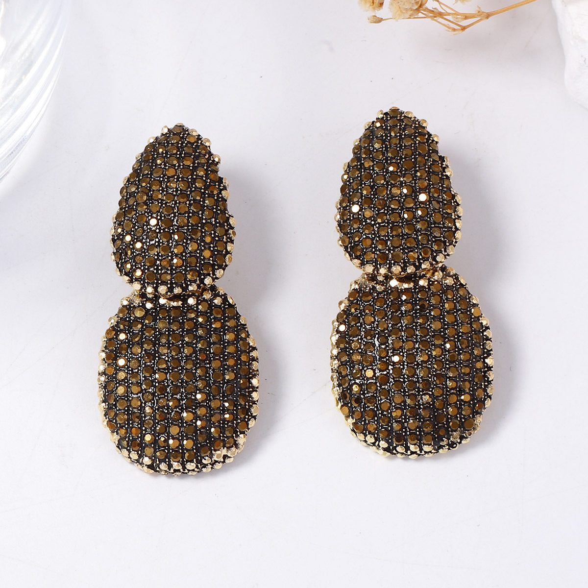 Exquisite High-End Geometric Alloy Drop Earrings with Sparkling Crystals – Perfect Statement Jewelry for Banquets and Parties