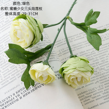 Charming Honey Sweet Girl Triple Lotus Branch - INS-Style Realistic Artificial Flowers for Home Decor and Wedding Decorations - PJ1017