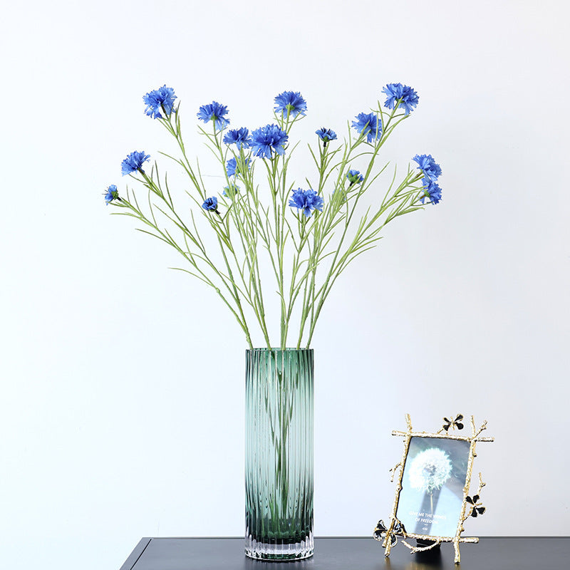 Charming Nordic-Inspired Artificial Flower Arrangement - Single Stem, 3-Headed Carthamus Flower - Perfect for Rustic Home Decor and Vibrant Floral Displays