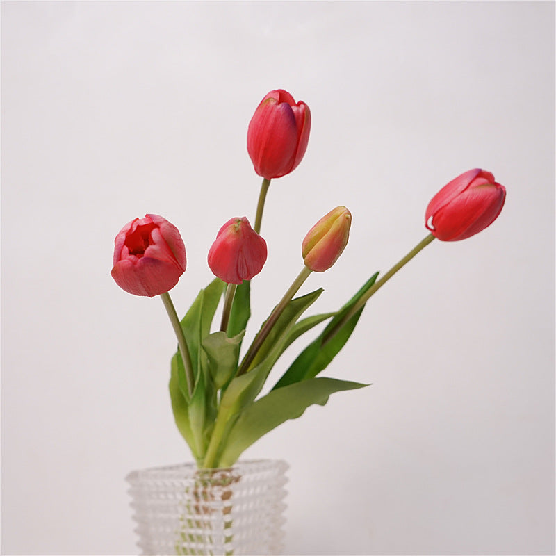 Elegant High-Quality Faux Tulip Bouquet - Soft Touch, Five Delicate Heads for Stunning Table Decor - Perfect for Home or Event Styling