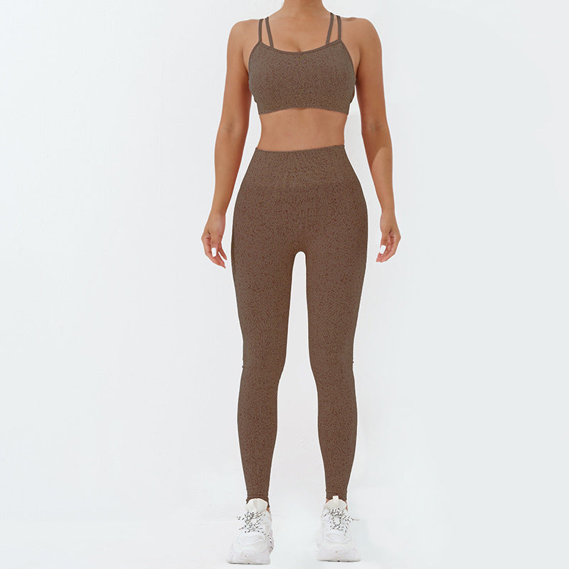 High Waisted Yoga Outfit Set with Cross Back Design and Supportive Athletic Wear for Morning Runs and Pilates