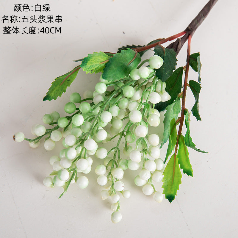 Stunning INS-Style Artificial Floral Decoration: Five-Head Berry String Faux Greenery for Weddings and Home Decor - Model MW74412