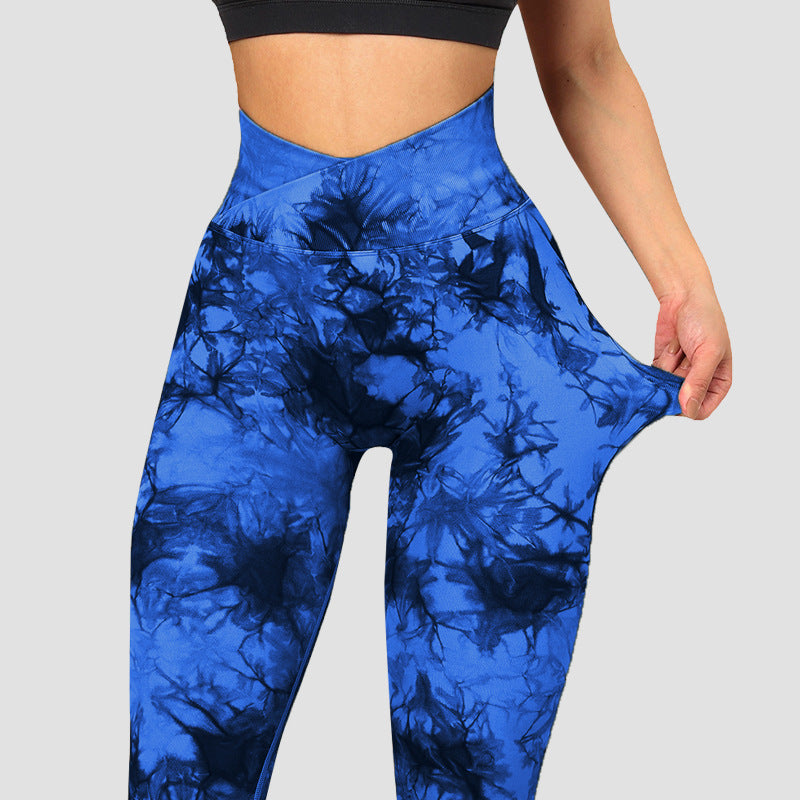 High Waisted Tight Fitting Yoga Pants for Women with Cross Dye Design Butt Lifting and Comfortable Workout Cycling Leggings