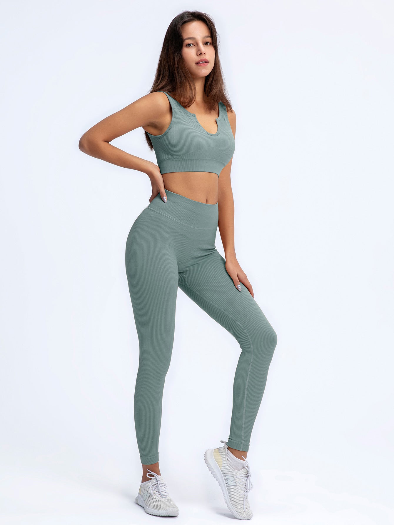 Seamless Vertical Ribbed Yoga Set for Women Moisture Wicking Slim Fit Sports Bra and Leggings for Comfort and Performance