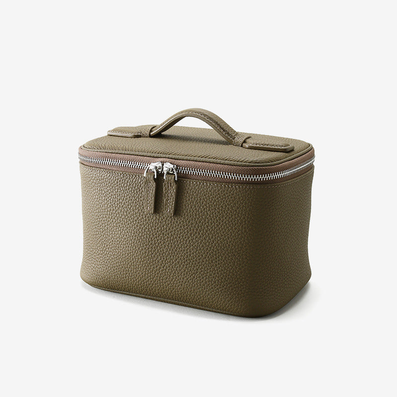 Full Grain Leather Makeup Bag Large Capacity Travel Toiletry Organizer Versatile Portable Genuine Leather Storage Pouch