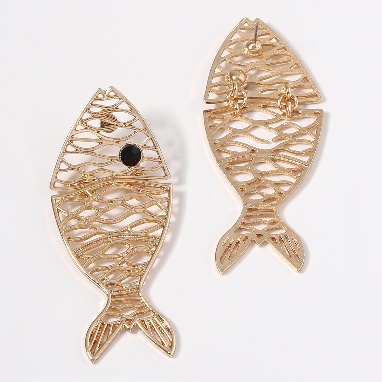 Stylish Double Layer Alloy Hollow Animal Fish Earrings - Trendy Vacation-Inspired Jewelry for a Unique Statement Look