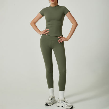 Elevate Your Workout with Our Women's Short Sleeve Yoga Set Two Piece Yoga Outfit with High End Comfort and Performance