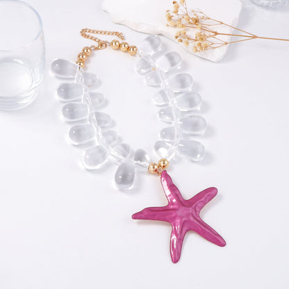 Exaggerated Alloy Sea Star and Crab Pendant Necklace for Women - Beachy Chic Ocean-Inspired Style with Vibrant Print and Spray Finish - Perfect for Vacation or Casual Outings