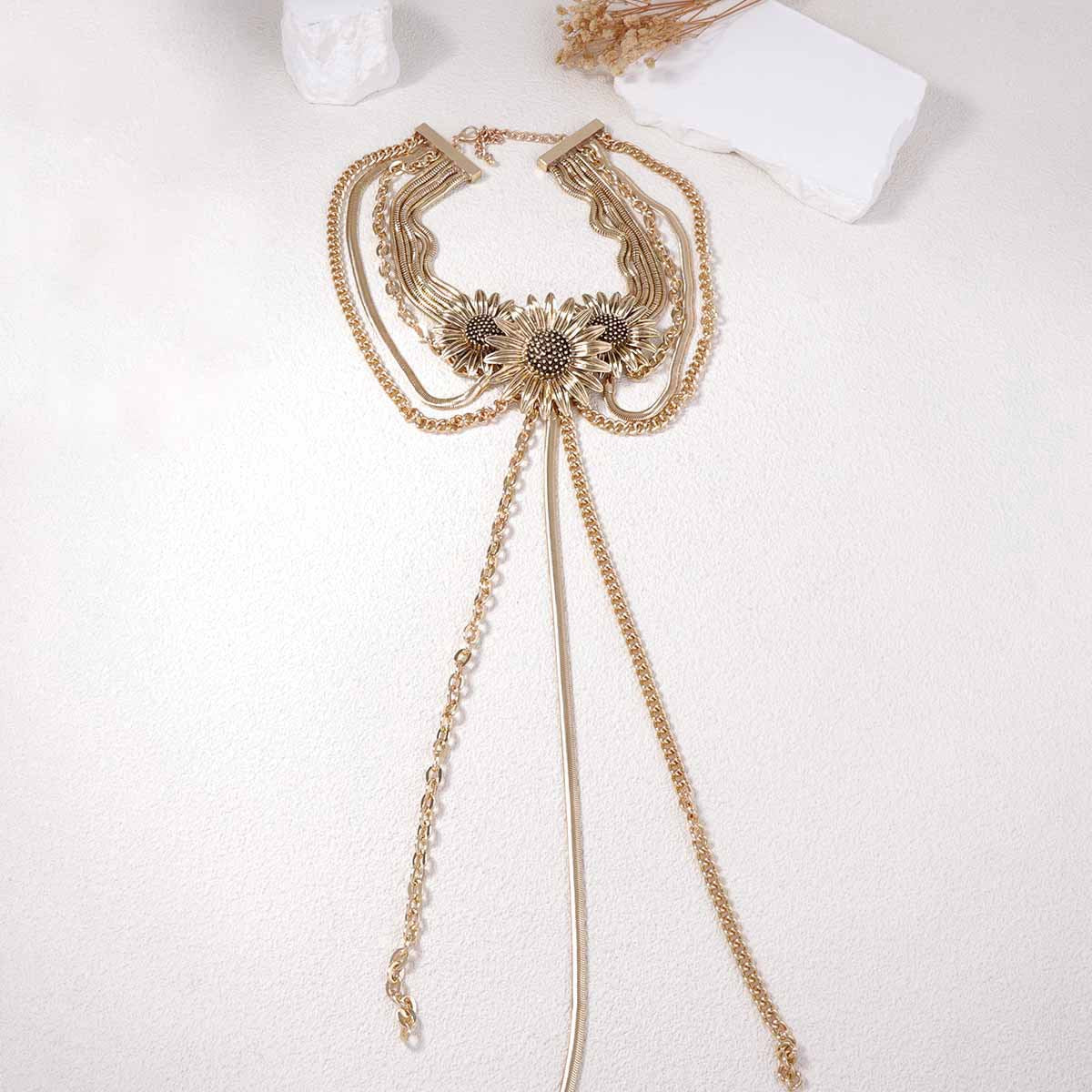 Stylish Vintage-Inspired Handcrafted Long Tassel Pendant Necklace with 3D Floral Design - Luxe Chic for the Unique Woman