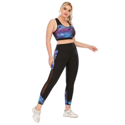 Plus Size Women's Fitness Outfit Set Yoga Apparel with Compression Leggings and Supportive Sports Bra Ideal for Active Lifestyles Model 12063 12064