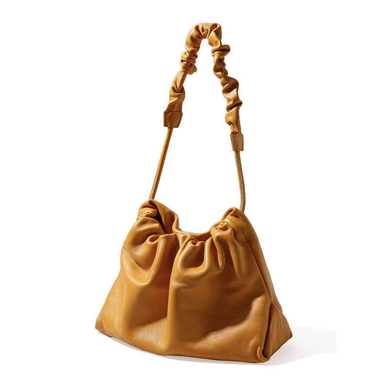 Luxury Genuine Leather Designer Drawstring Cloud Bag Chic Minimalist Crossbody and Shoulder Bag with Pleated Detailing for Unique Style