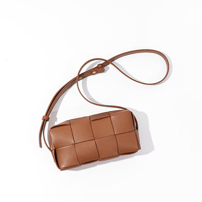 Korean Style Genuine Leather Checkered Woven Mini Shoulder Bag Chic and Versatile Crossbody Clutch for Everyday Elegance