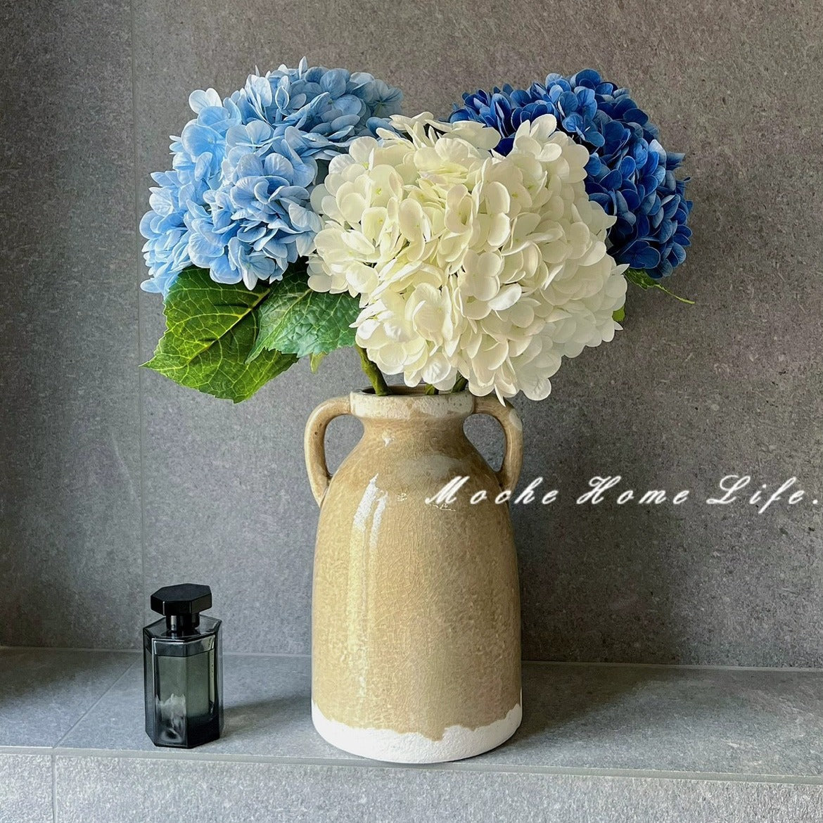 Realistic Blue Hydrangea Faux Flower Bouquet - Moisture-Resistant, Soft Touch Decoration for Living Room Floral Arrangements - Perfect Home Accent Piece!