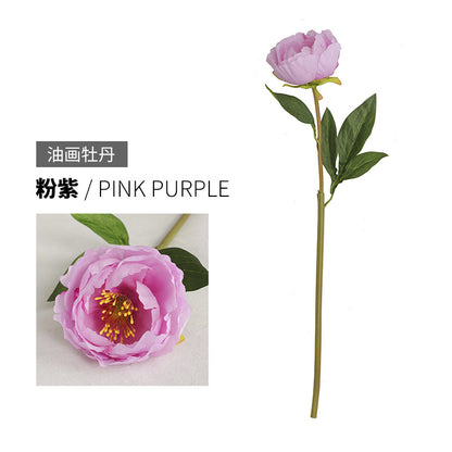 Elegant Faux Peony Décor for Living Room - Stunning Single-Stem Oil Painting Peony Bouquet for Store Window Displays and Home Accent