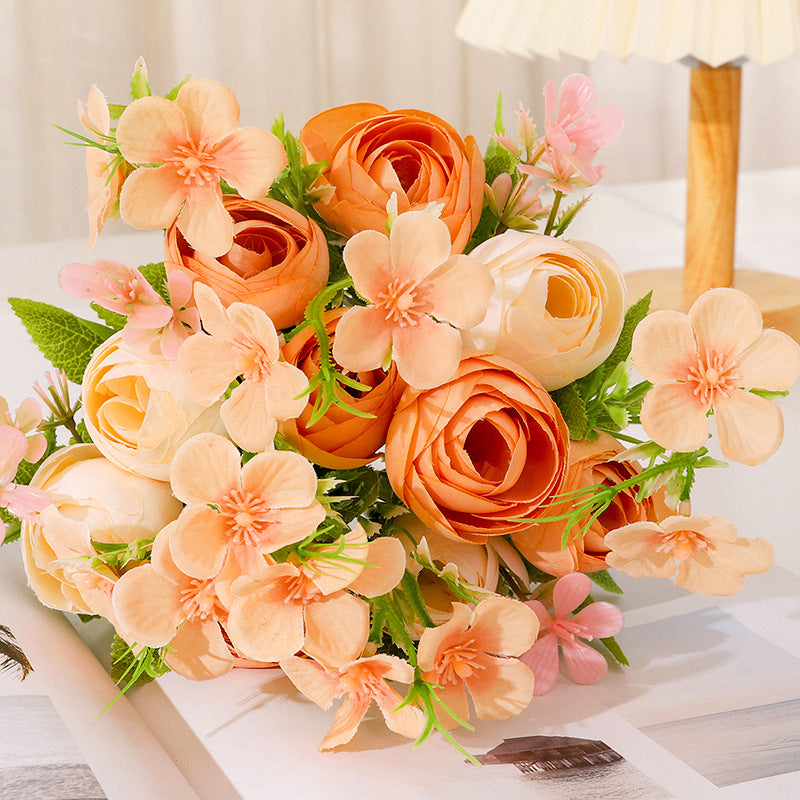 Elegant Faux Flowers for Living Room Decor - Butterfly Peony & Camellia Buds, Korean-Style Bridal Bouquets with Realistic Roses