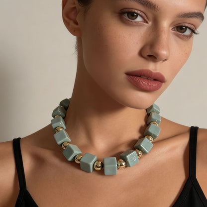 Stylish Handmade Multilayer Geometric Colorful Square Beaded Bohemian Necklace for Women – Unique, Versatile Accessory for Any Occasion