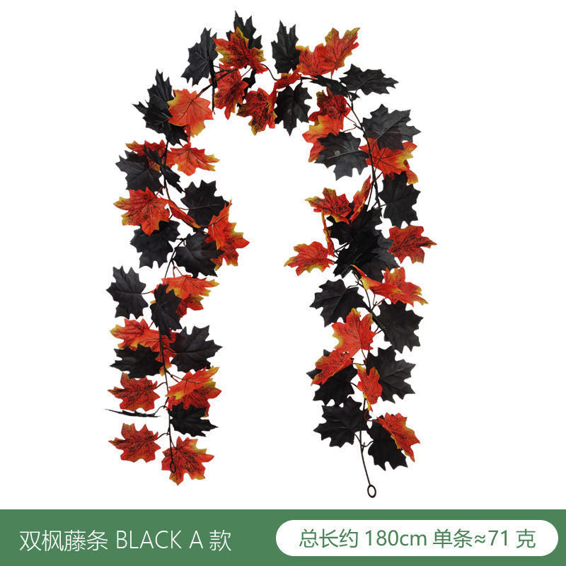 Elegant Black Maple Leaf Vines for Halloween Party Home Decor - Realistic Faux Maple Leaf Garland for Spooky Seasonal Celebrations