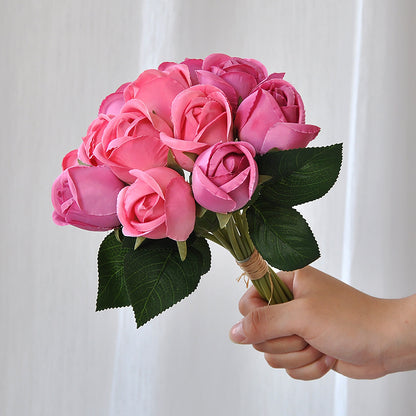 Stunning Hand-Tied Bouquet for Weddings: 12-Head Faux Rose Bridesmaid Floral Arrangement with Rolled Petals - Perfect for Wedding Events and Decorations