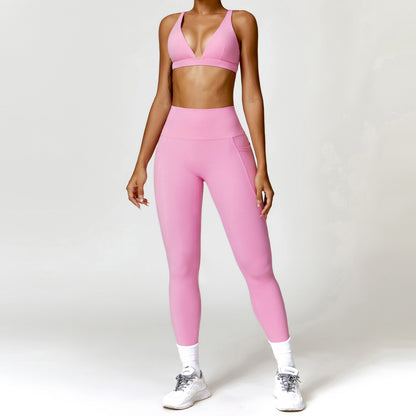 Women's Yoga Set with Pockets High Performance Leggings and Sporty Top for Running Fitness and Leisure Model 8507