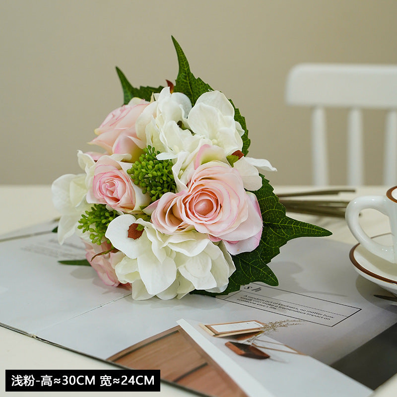 Luxurious  Artificial Rose and Hydrangea Bouquet - Perfect for Weddings, Bridal Photos, and Decorative Props