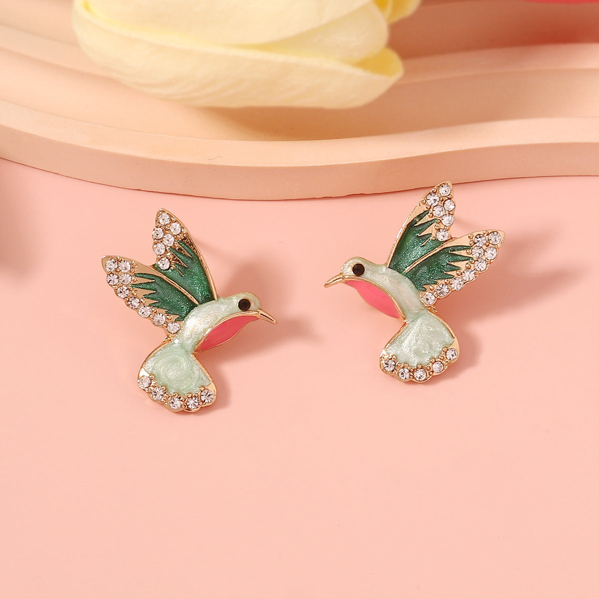 Elegant Vintage Style Enamel Bird Drop Earrings for Women - Unique Alloy Design with Sparkling Rhinestones