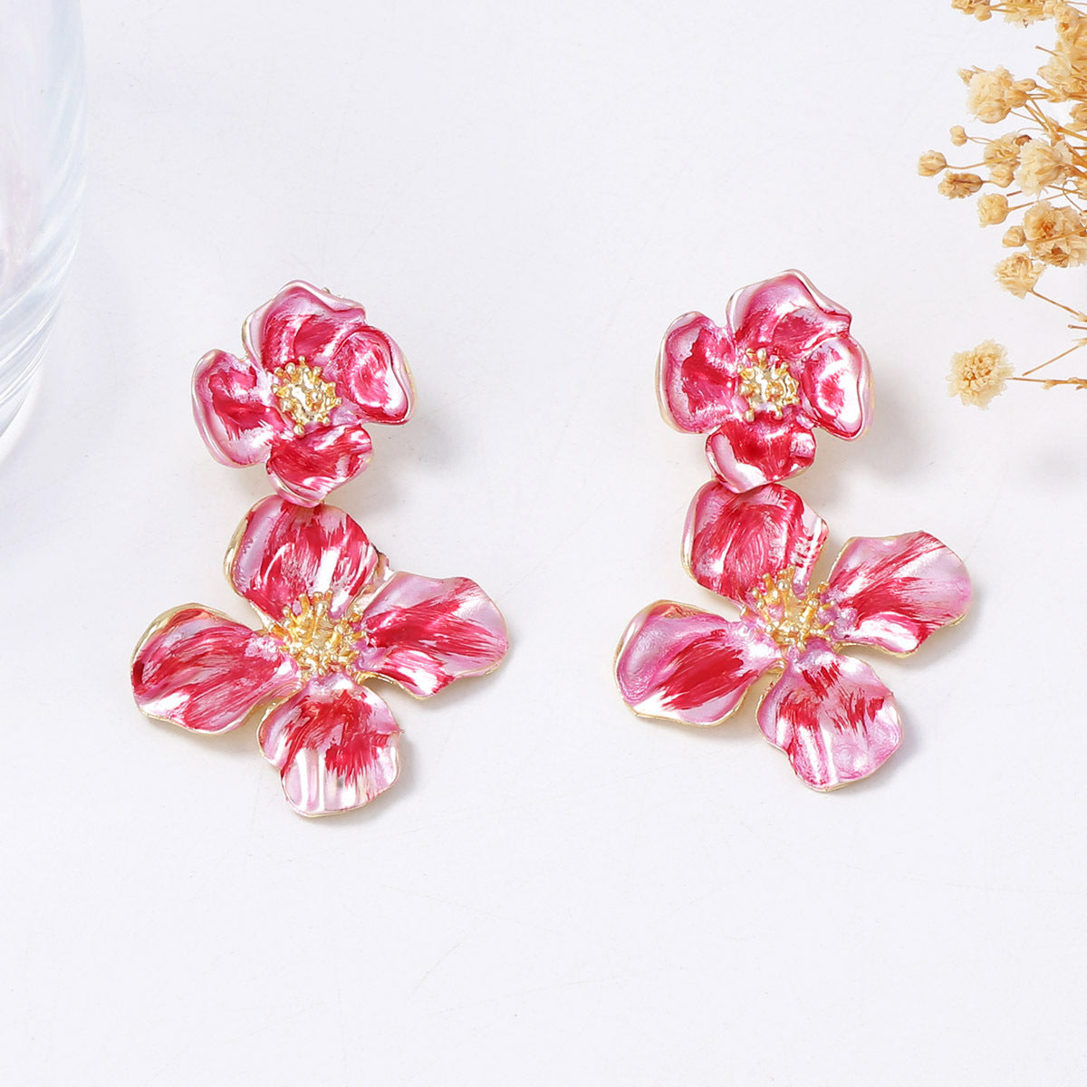 Unique and Artistic Alloy Stainless Steel Floral Ear Studs with Elegant Watercolor Design - Lightweight and Trendy Women's Earrings