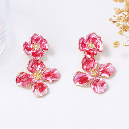 Unique and Artistic Alloy Stainless Steel Floral Ear Studs with Elegant Watercolor Design - Lightweight and Trendy Women's Earrings
