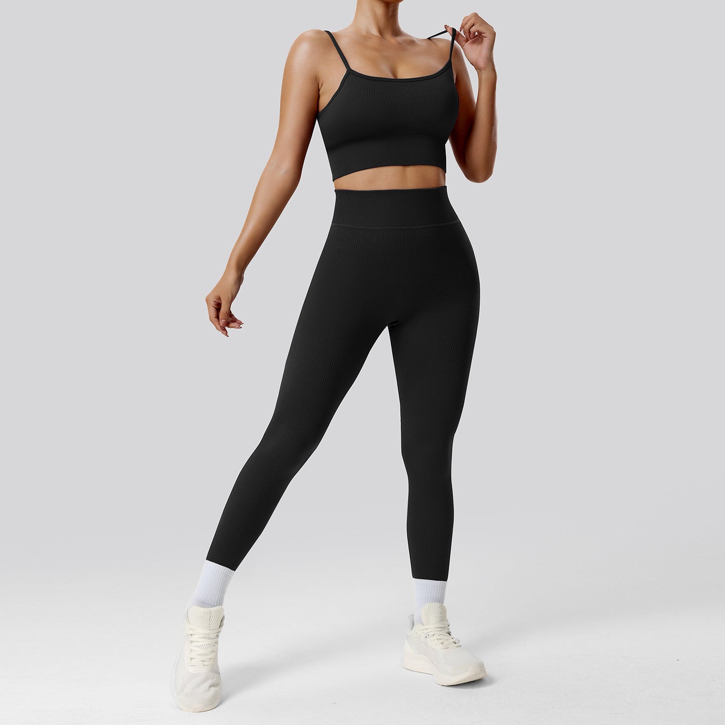 Seamless Ribbed Yoga Set for Women Backless Design Lifting Features for Running Fitness and Everyday Wear