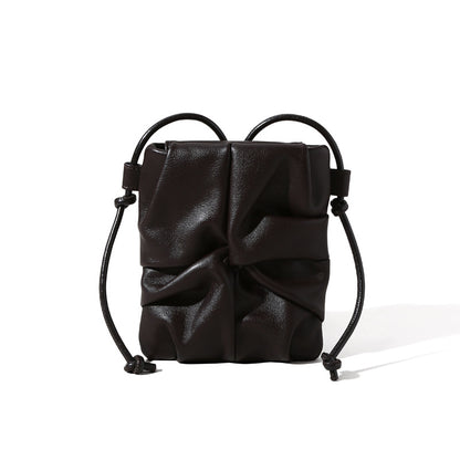 Elegant Spring Summer Genuine Leather Wrinkled Crossbody Bag for Women Unique Mini Design Minimalist Grain Cowhide Shoulder Bag