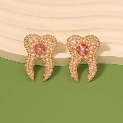 Trendy Unique Personality Design Pearl Earrings for Women with Colorful Rhinestone-Studded Alloy Detail – Perfect for Elevating Any Outfit