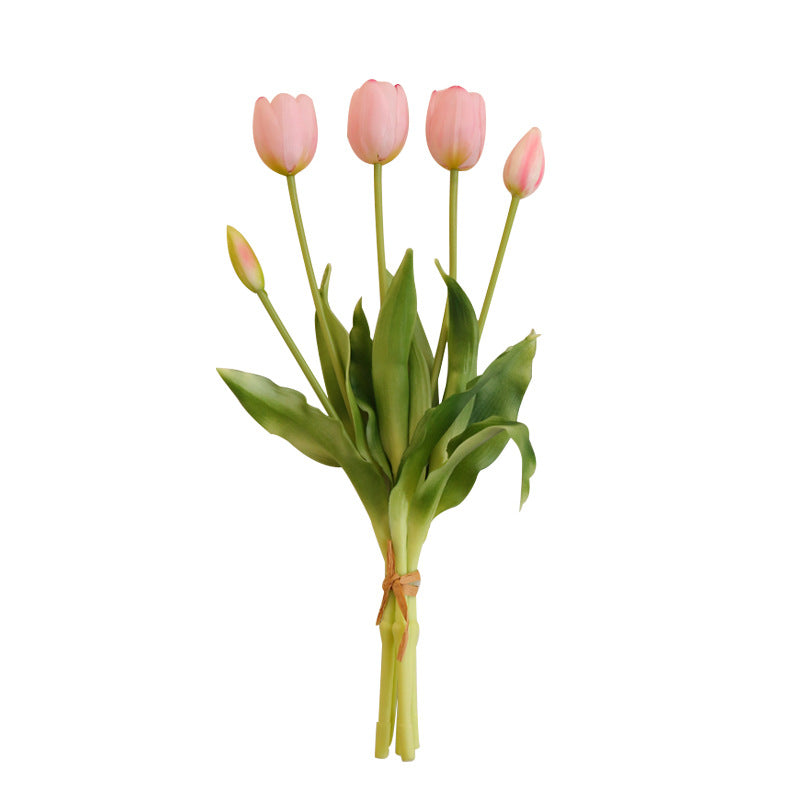 Soft Touch Artificial Tulip Flowers - 5 Stem PU Silk Bouquet for Stylish Home Decor and Tabletop Accent