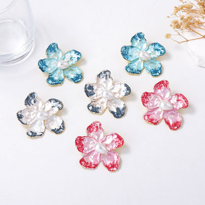 Elegant Minimalist Alloy Pearl-Inspired Contrast Flower Stud Earrings – Versatile Daily Commuter Accessories for Women