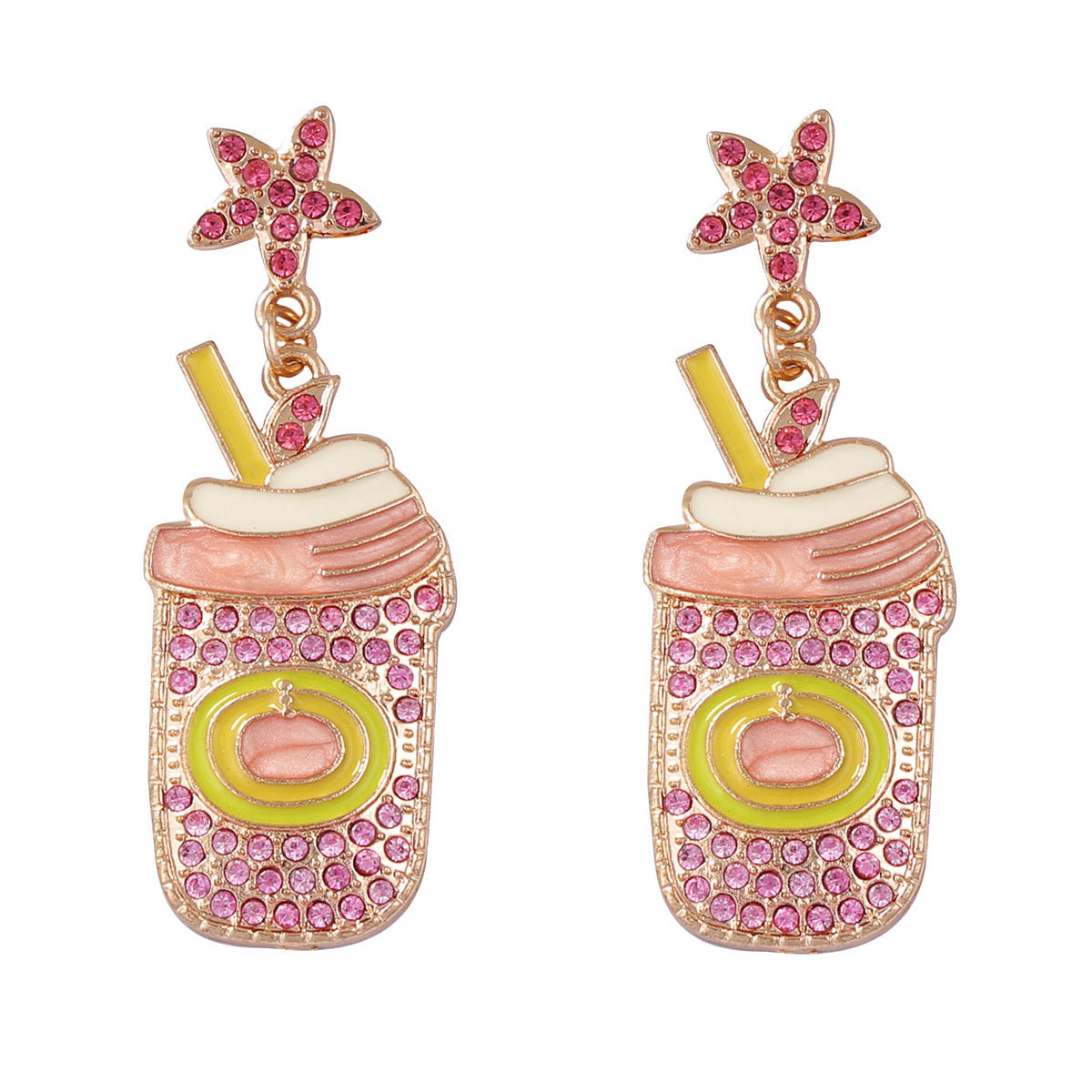 Charming Minimalist Cartoon-Inspired Alloy and Zirconia Teacup Cold Drink Earrings for Women – Perfect for Daily Wear and Unique Gifts