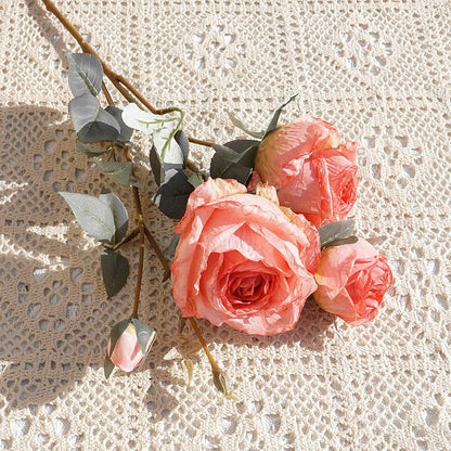 Lifelike Single Stem Edged Friendship Rose - Elegant Faux Flower for Weddings, Event Displays, and Home Décor