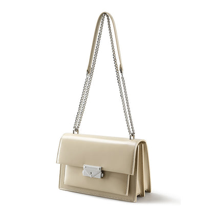 Chic Korean Minimalist Genuine Leather Women's Crossbody Chain Bag Elegant Small Square Shoulder Purse for Everyday Sophistication for Commute and Outings
