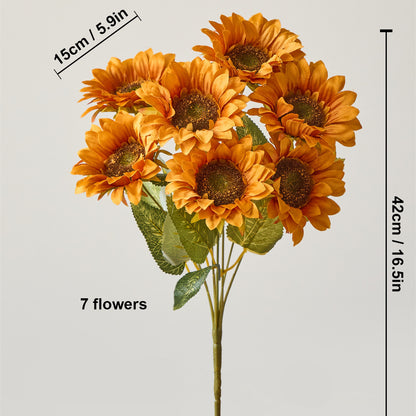 Stunning 7-Head Sunflower Bouquet for Valentine's Day – Realistic Silk Flower Arrangements Perfect for Dining Tables and Home Decor