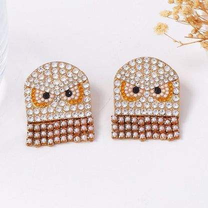 Charming Minimalist Halloween Owl Earrings with Rhinestones - Perfect for the Festive Season and Everyday Wear
