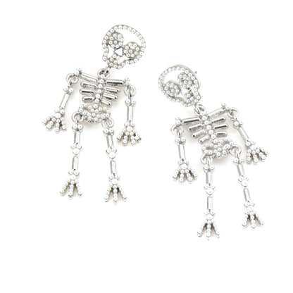 Creative and Bold Skeleton Skull Earrings with Alloy, Gemstone Inlay, and Pearl Detail – Unique, Quirky Accessory for Expressive Style