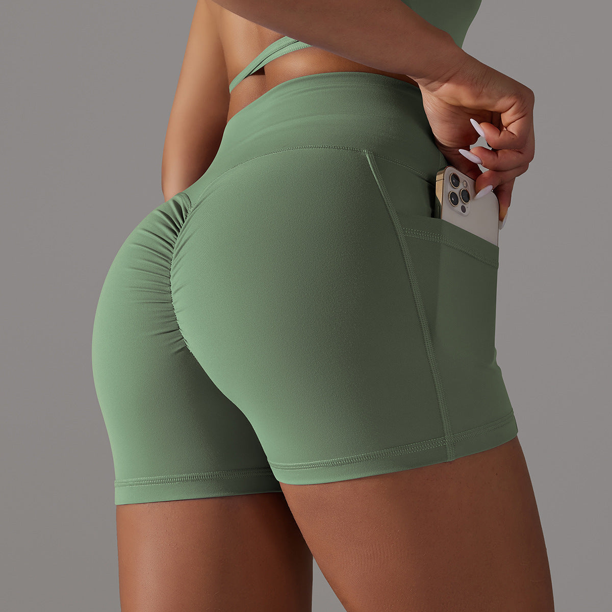 Trending High Waisted Cross Cut Yoga Shorts with Pockets Soft Skin Friendly Fabric for Comfort and Breathability for Enhancing Your Curves