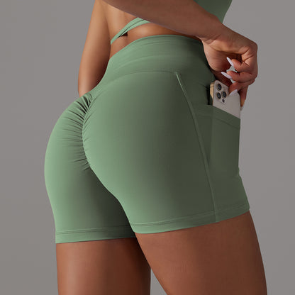 Trending High Waisted Cross Cut Yoga Shorts with Pockets Soft Skin Friendly Fabric for Comfort and Breathability for Enhancing Your Curves